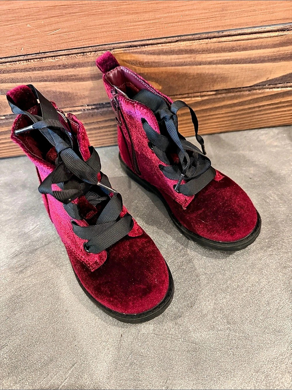 Kids Red Lace-Up Combat Boots
